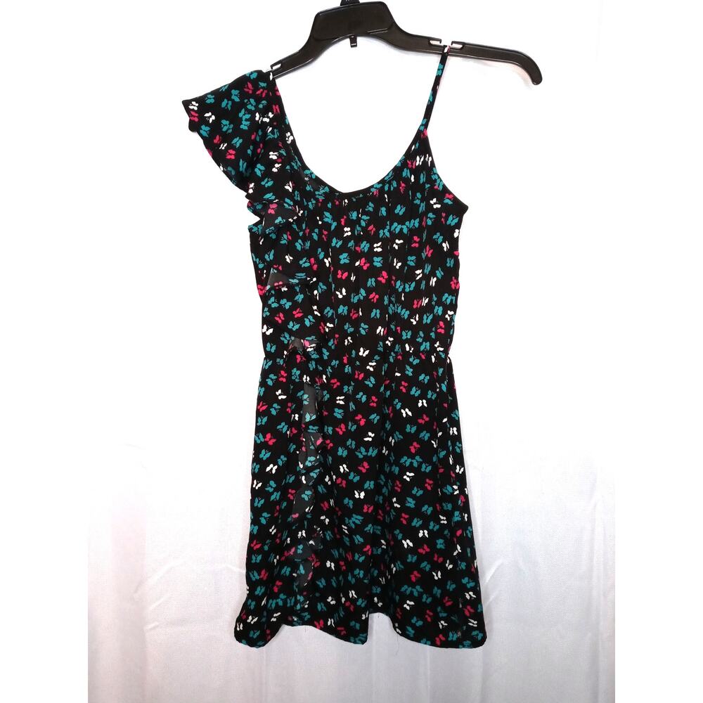 Envy Me Size Large Blouson Dress Black Butterfly Ruffle